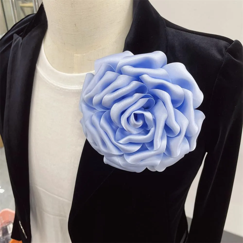Dainty Silk Satin Rose Flower Extra Large Big Brooches Lapel Pins Fabric Flowers Oversized Brooch Pin for Women Wedding Party Banquet Dress Suit Clothes Accessories Jewelry Gifts 160mm