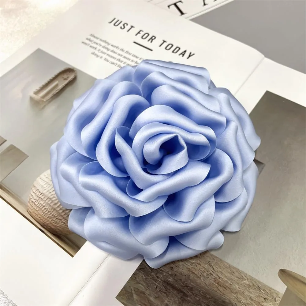 Dainty Silk Satin Rose Flower Extra Large Big Brooches Lapel Pins Fabric Flowers Oversized Brooch Pin for Women Wedding Party Banquet Dress Suit Clothes Accessories Jewelry Gifts 160mm