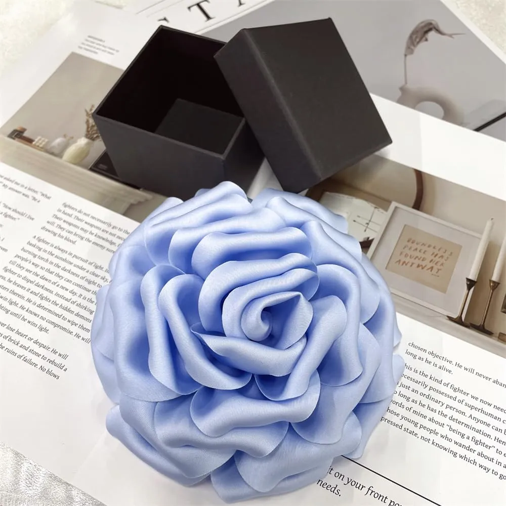Dainty Silk Satin Rose Flower Extra Large Big Brooches Lapel Pins Fabric Flowers Oversized Brooch Pin for Women Wedding Party Banquet Dress Suit Clothes Accessories Jewelry Gifts 160mm