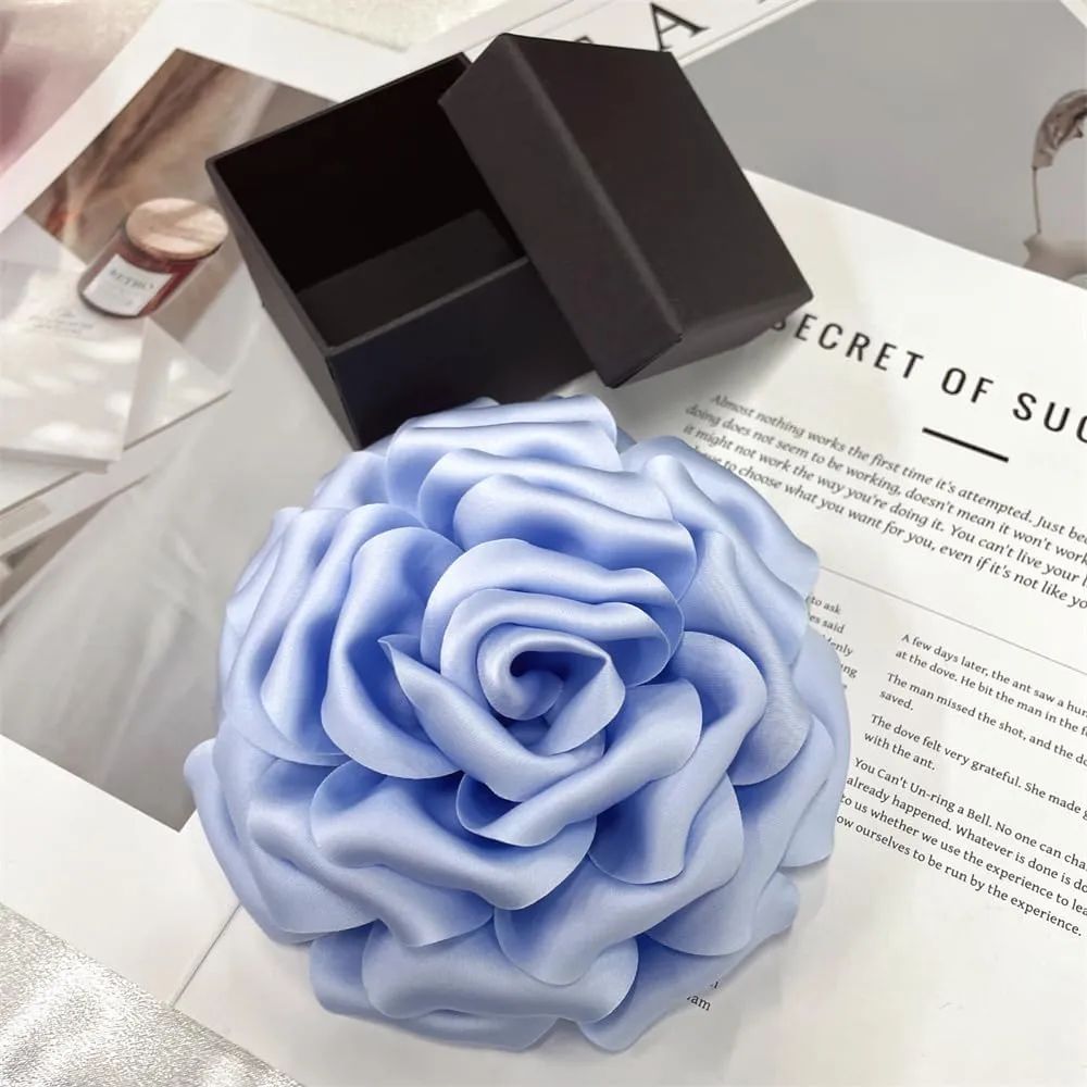 Dainty Silk Satin Rose Flower Extra Large Big Brooches Lapel Pins Fabric Flowers Oversized Brooch Pin for Women Wedding Party Banquet Dress Suit Clothes Accessories Jewelry Gifts 160mm