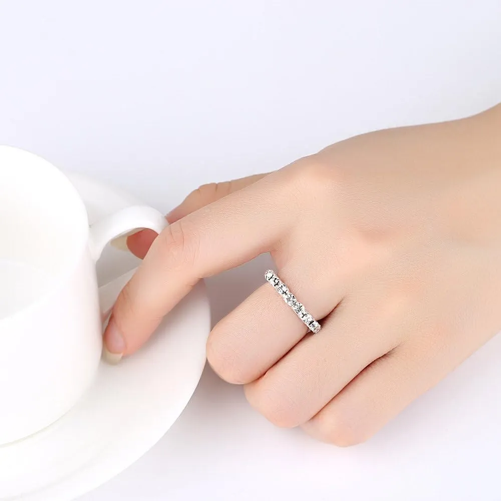 DATOA 4 PCS White Gold Color Rhinestone Stretch RingBand Eternity Rings for Women Sparkly Thumb Pinky Ring for Women Wedding Band Infinity Stackable Engagement Ring