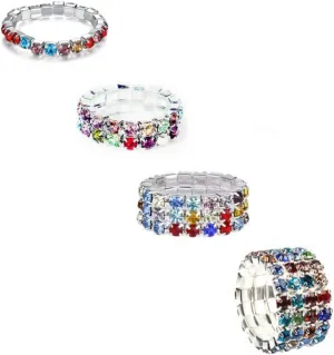 DATOA 4Pcs Sparkling Rhinestone Stretch Rings Set Fashion Stackable Crystal Elastic Ring Toe Ring Body Jewelry for Women