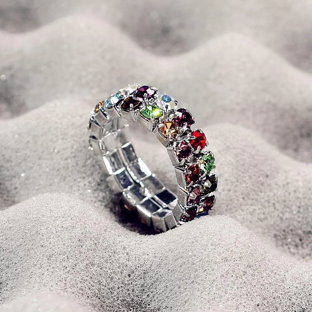 DATOA 4Pcs Sparkling Rhinestone Stretch Rings Set Fashion Stackable Crystal Elastic Ring Toe Ring Body Jewelry for Women