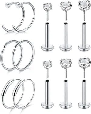 D.Bella 20G 8mm 32pcs Surgical Stainless Steel Nose Rings Hoop L Shaped Bone Screw Nose Rings Studs Nose Piercing Jewelry Set