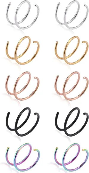 Dcfywl731 Nose Rings Hoops for Women Men Colored Twist Nose Rings Hoops for Single Piercing Nose Hoop Nostril Piercing Jewelry