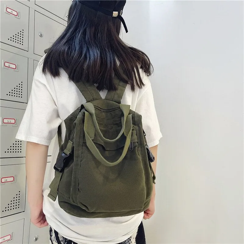 deanwangkt School Bag Student Shoulders Large Capacity Khaki Backpack Fashion Canvas Backpacks Female College Teen Computer Bag Mochila