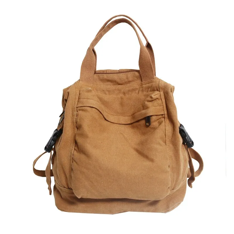 deanwangkt School Bag Student Shoulders Large Capacity Khaki Backpack Fashion Canvas Backpacks Female College Teen Computer Bag Mochila