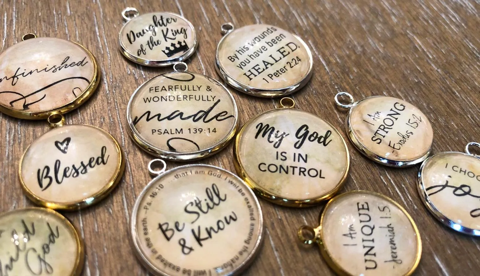 Delight Yourself in the Lord Psalm 37:4 Scripture Charm for Jewelry Making, 20mm, Silver, Gold
