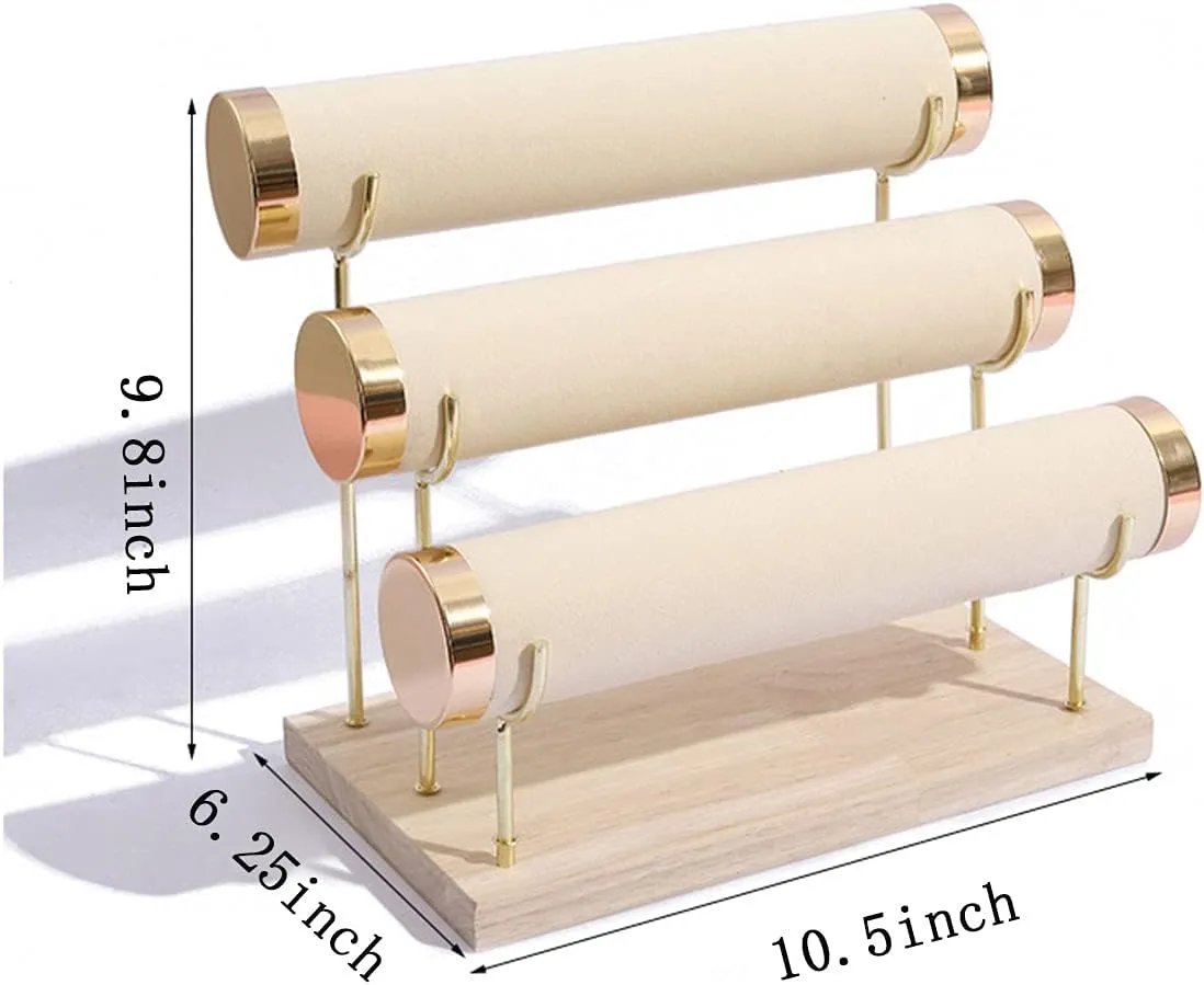 Detachable Bracelet Holder, Three Tier Racks Jewelry Display Stand, Stylish Velvet Wrist Watch Organizer, Beige