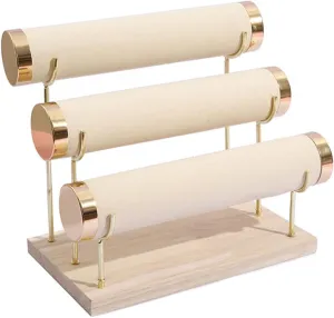 Detachable Bracelet Holder, Three Tier Racks Jewelry Display Stand, Stylish Velvet Wrist Watch Organizer, Beige