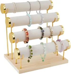 DICOSMETIC 4-Tier Bracelet Holder T Bar Jewelry Display Bangle Storage Rack Wooden Watch Display Tower for Women Men Selling Business Supplies