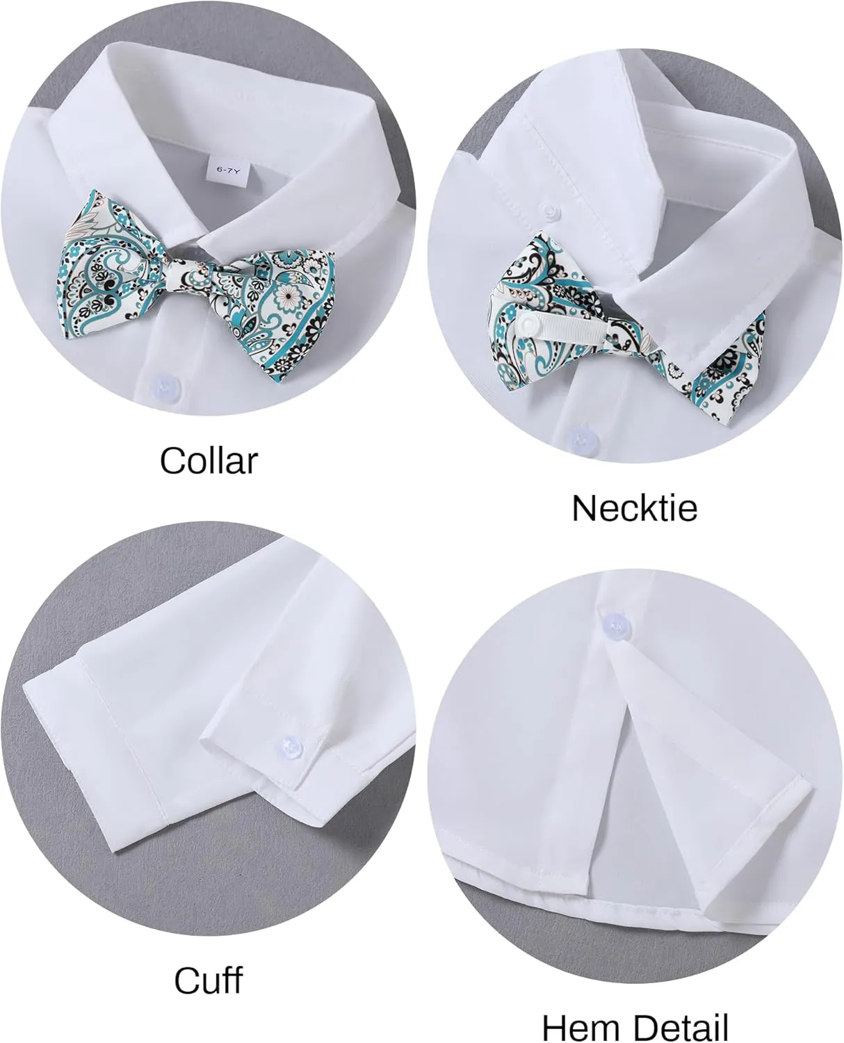 DISAUR Boy Suit 6 Pcs Boy Formal Wear Including Vest,Pants, Dress Shirt,Kerchief and Bow Tie for Formal Occasions 6-10 Years