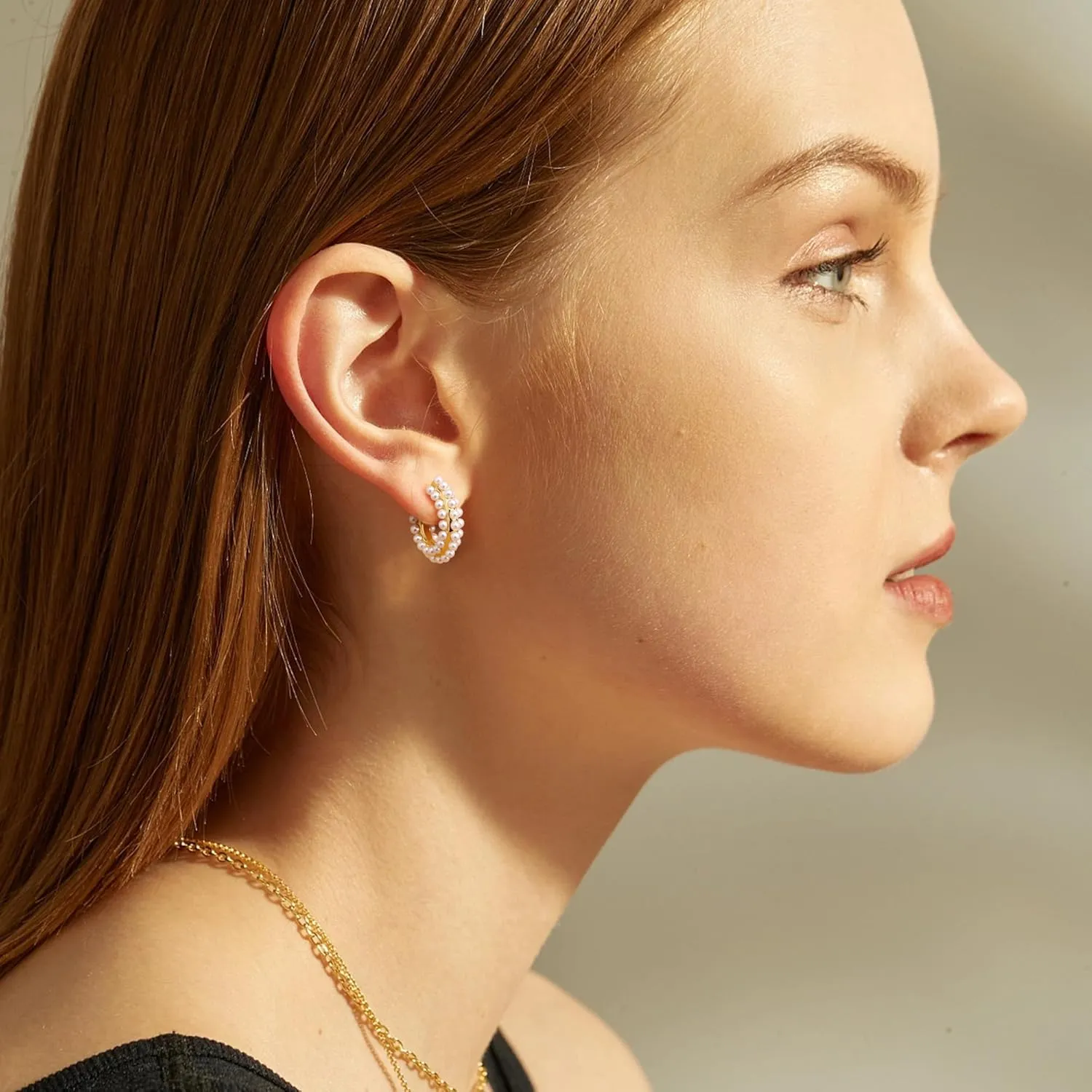 Dochais Pearl Hoop Earrings for Women, 14K Gold Plated Pearl Drop Earrings 925 Sterling Silver Gold Pearl Hoops Earrings Trendy Lightweight Hypoallergenic Pearl Earrings Jewelry