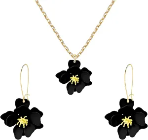 Dreuyet Charm Bohemian Daisy Flower Earring Necklaces Set for Women Elegant Matte Floral Long Petal Dangle Earrings Chic Layered Tiered Drop Earrings Seaside Holiday Jewelry