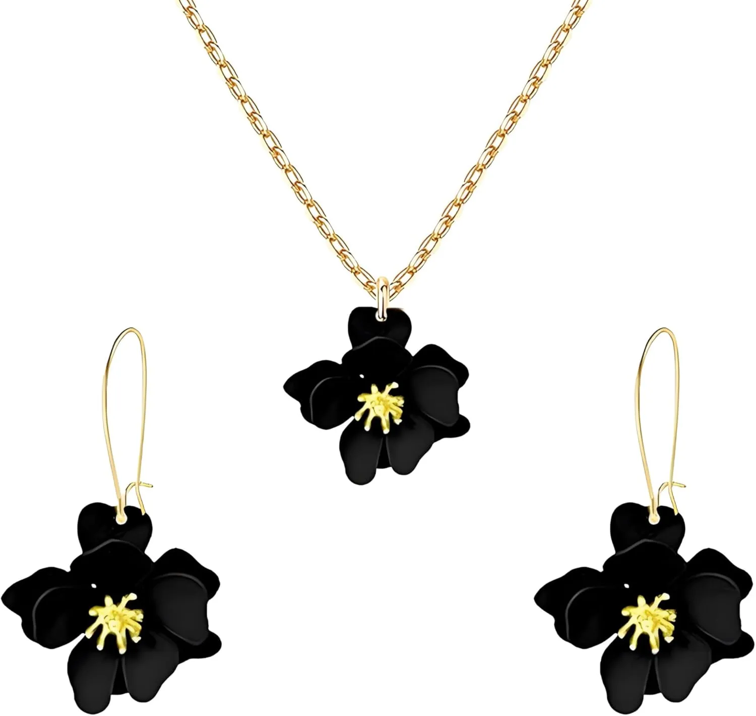 Dreuyet Charm Bohemian Daisy Flower Earring Necklaces Set for Women Elegant Matte Floral Long Petal Dangle Earrings Chic Layered Tiered Drop Earrings Seaside Holiday Jewelry