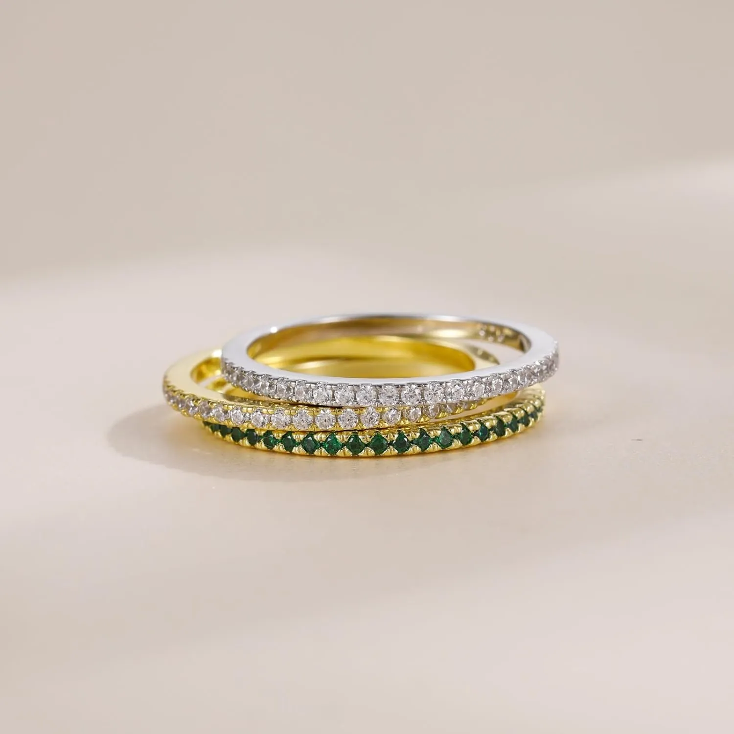 EAMTI 1.5mm Gold Plated Eternity Bands for Women 925 Sterling Silver Half Eternity Stackable CZ Engagement Ring for Women Size 3-10