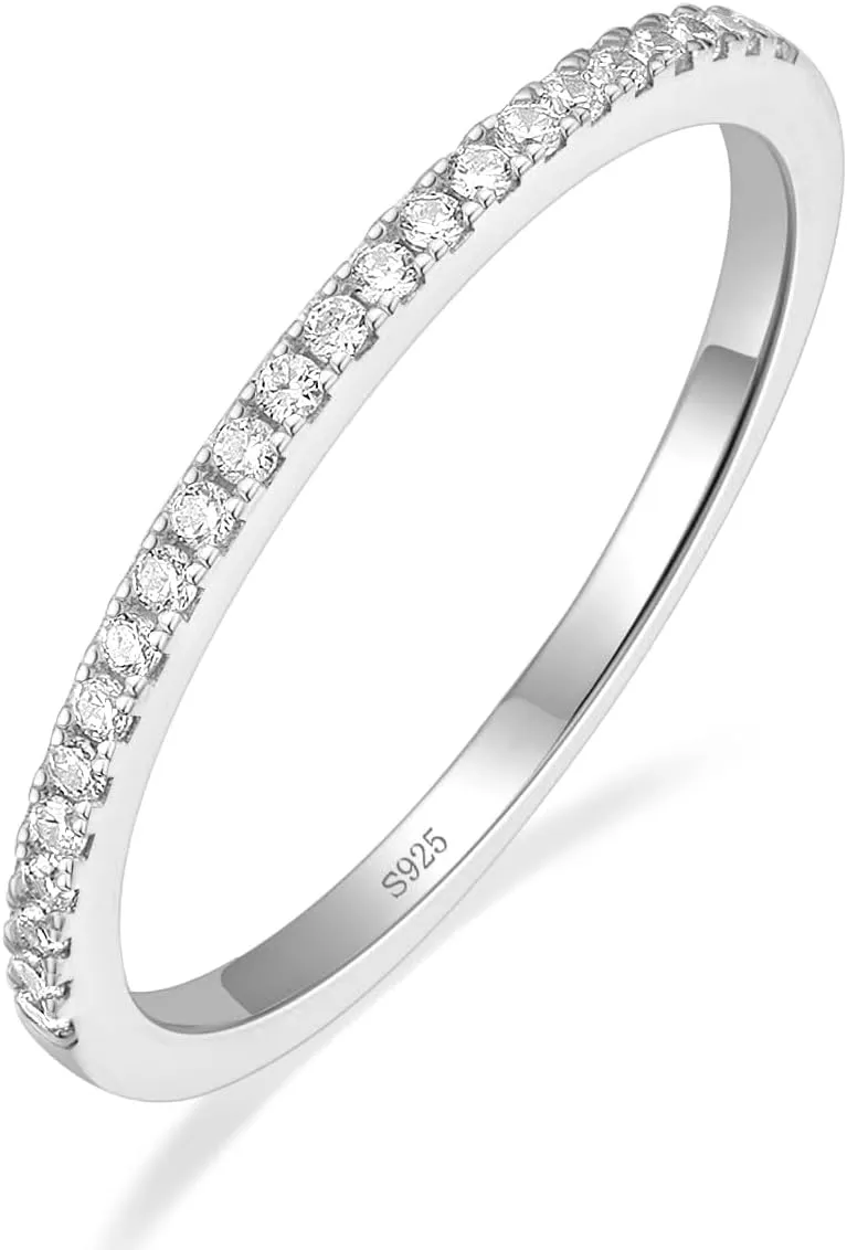 EAMTI 1.5mm Gold Plated Eternity Bands for Women 925 Sterling Silver Half Eternity Stackable CZ Engagement Ring for Women Size 3-10