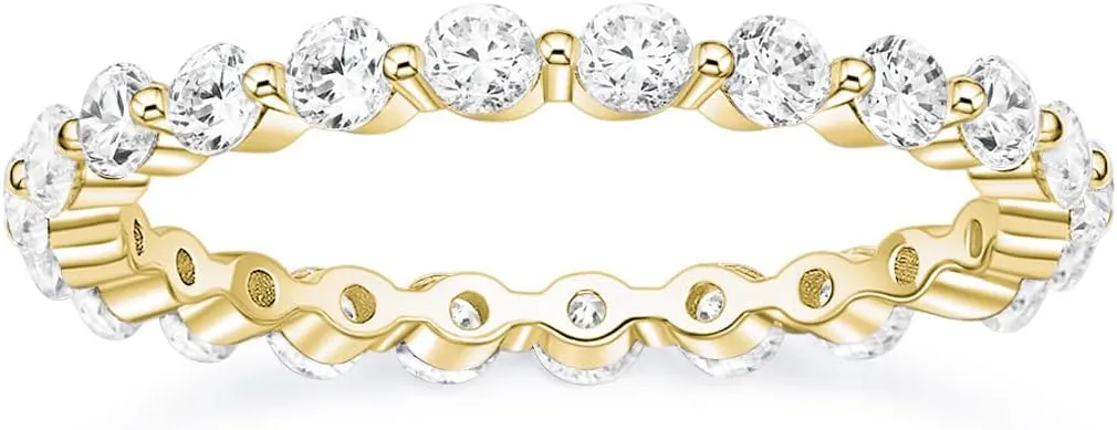 EAMTI 2mm 925 Sterling Silver Wedding Band Cubic Zirconia Full Eternity Stackable Engagement Ring Size 3-13