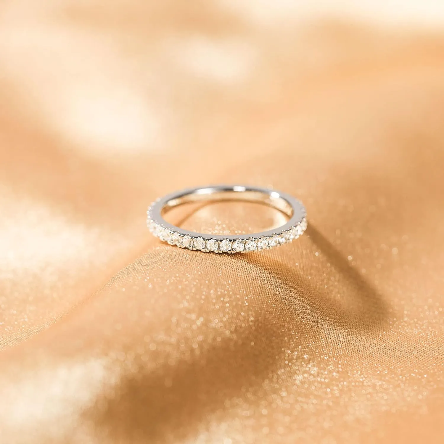 EAMTI 2mm 925 Sterling Silver Wedding Band Cubic Zirconia Half Eternity Stackable Engagement Ring Size 3-13