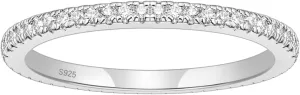 EAMTI 2mm 925 Sterling Silver Wedding Band Cubic Zirconia Half Eternity Stackable Engagement Ring Size 3-13