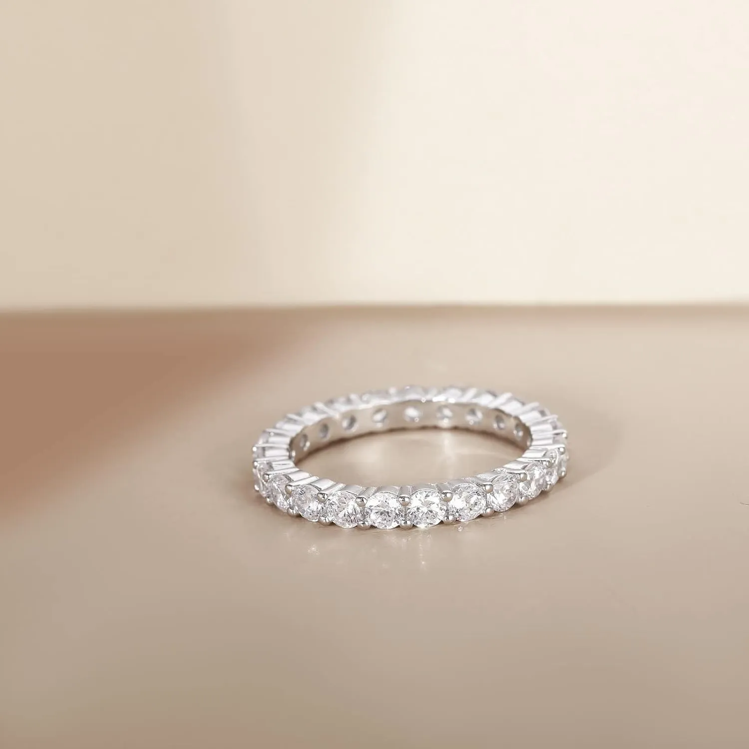 EAMTI 3mm 925 Sterling Silver Wedding Band Round Cubic Zirconia Full Eternity Stackable Engagement Ring for Women Size 3-13