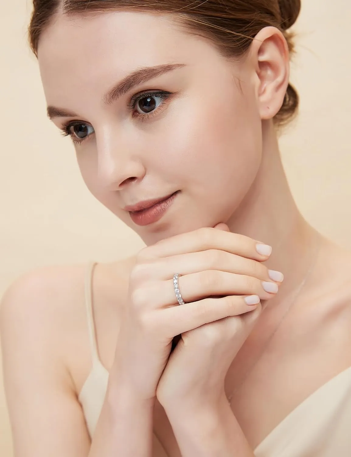 EAMTI 3mm 925 Sterling Silver Wedding Band Round Cubic Zirconia Full Eternity Stackable Engagement Ring for Women Size 3-13