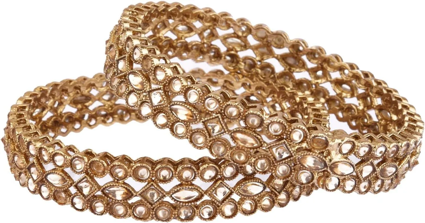 Efulgenz Bridal Wedding Indian Bollywood Kundan Rhinestone Floral Fashion Jewelry Bracelet Bangle Jewelry for Women