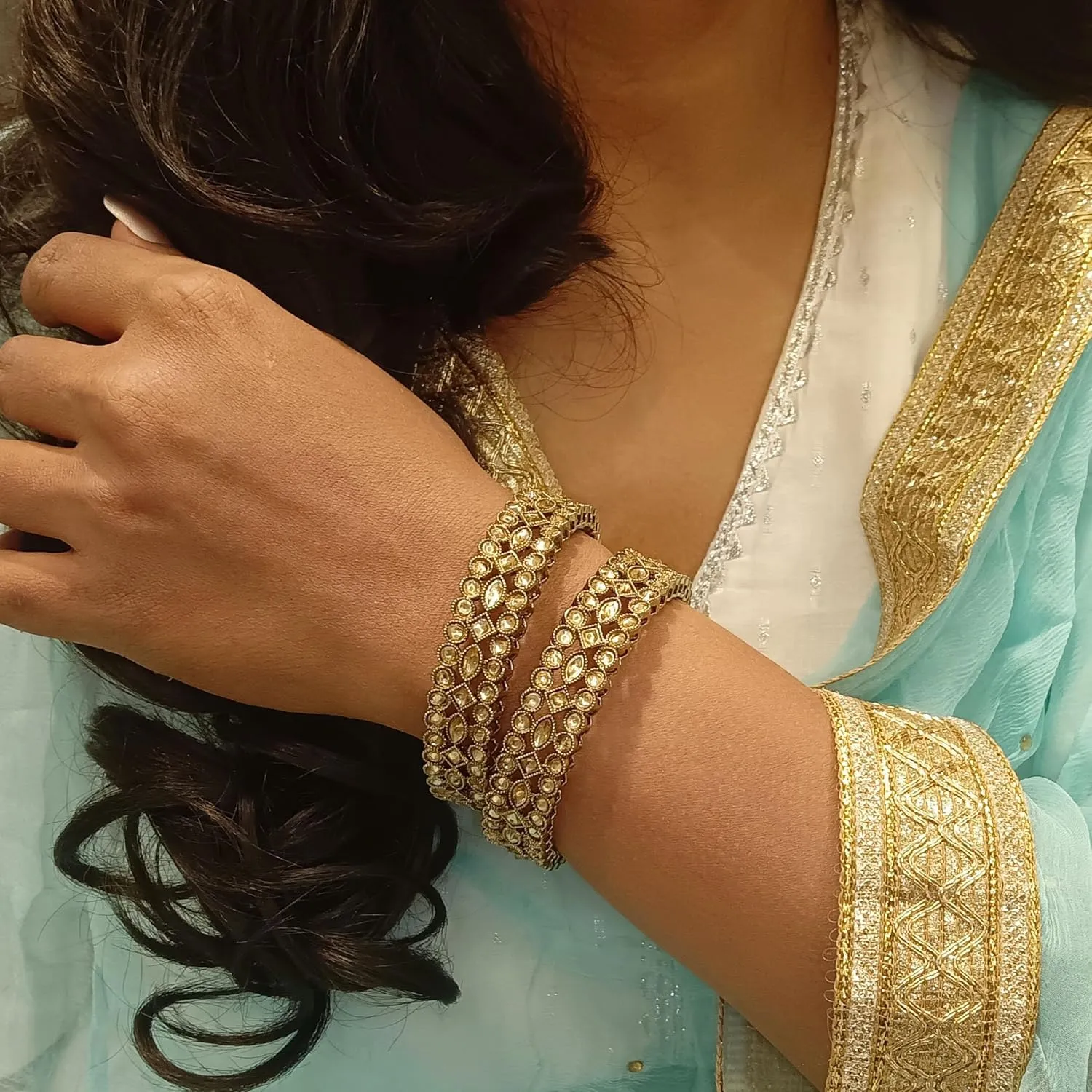 Efulgenz Bridal Wedding Indian Bollywood Kundan Rhinestone Floral Fashion Jewelry Bracelet Bangle Jewelry for Women