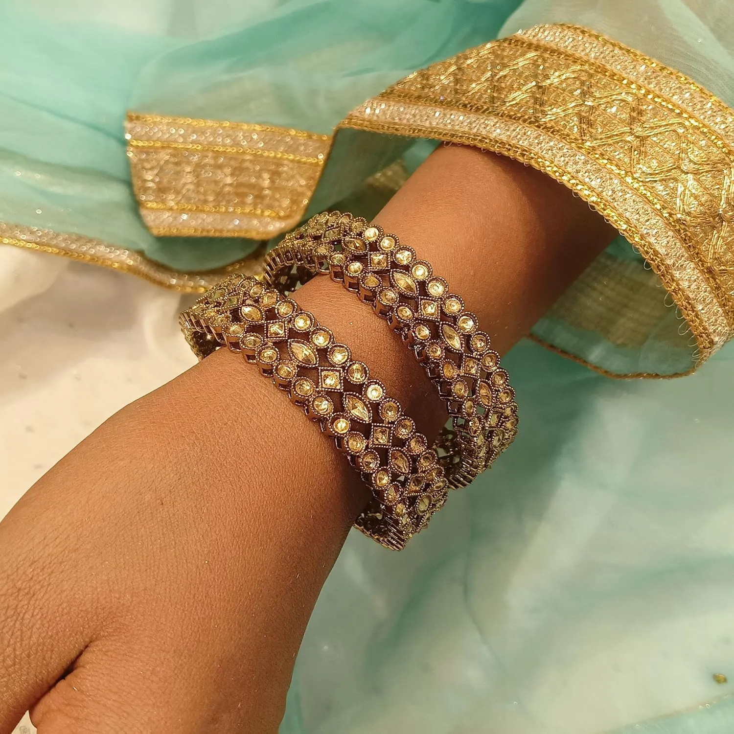 Efulgenz Bridal Wedding Indian Bollywood Kundan Rhinestone Floral Fashion Jewelry Bracelet Bangle Jewelry for Women