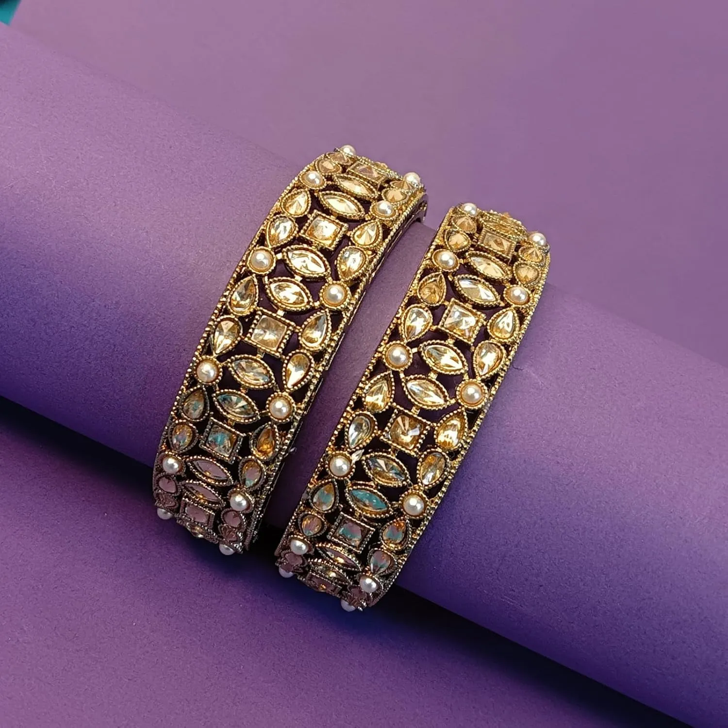Efulgenz Indian Bangle Set Bollywood Crystal Kundan Bangle Bracelet Jewelry for Women