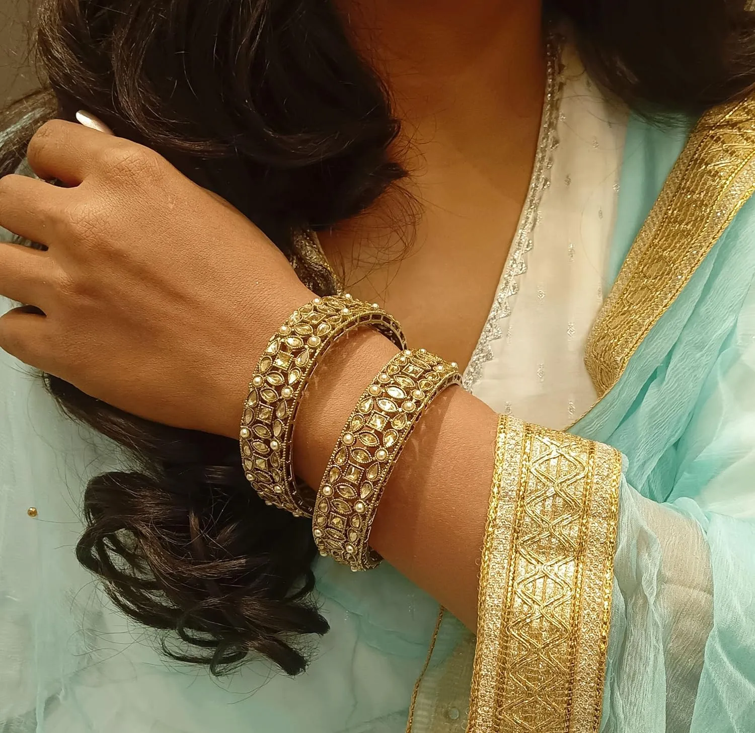 Efulgenz Indian Bangle Set Bollywood Crystal Kundan Bangle Bracelet Jewelry for Women
