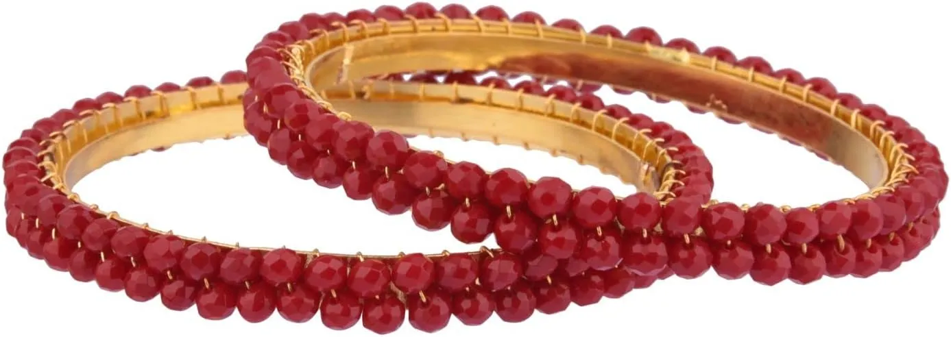 Efulgenz Indian Beaded Bangles Faux Pearl Bracelet Bangle Set for Women Indian Wedding Bridal Bollywood Handcrafted Bangle Bracelets Fashion Jewelry (2 Pcs)