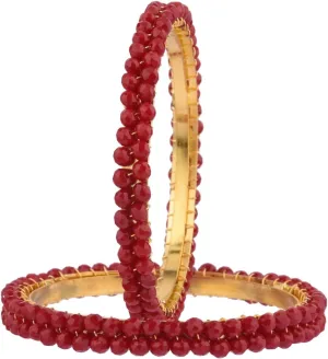 Efulgenz Indian Beaded Bangles Faux Pearl Bracelet Bangle Set for Women Indian Wedding Bridal Bollywood Handcrafted Bangle Bracelets Fashion Jewelry (2 Pcs)
