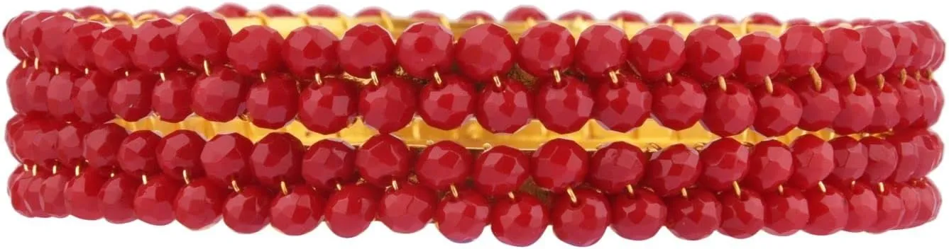 Efulgenz Indian Beaded Bangles Faux Pearl Bracelet Bangle Set for Women Indian Wedding Bridal Bollywood Handcrafted Bangle Bracelets Fashion Jewelry (2 Pcs)