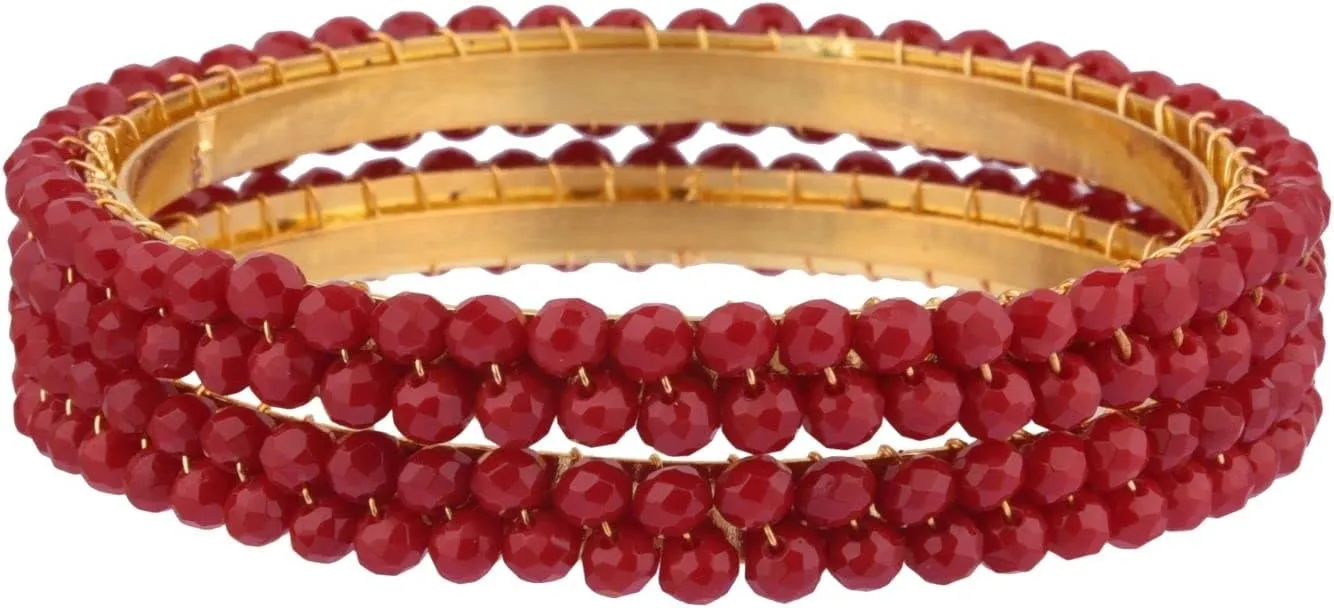 Efulgenz Indian Beaded Bangles Faux Pearl Bracelet Bangle Set for Women Indian Wedding Bridal Bollywood Handcrafted Bangle Bracelets Fashion Jewelry (2 Pcs)