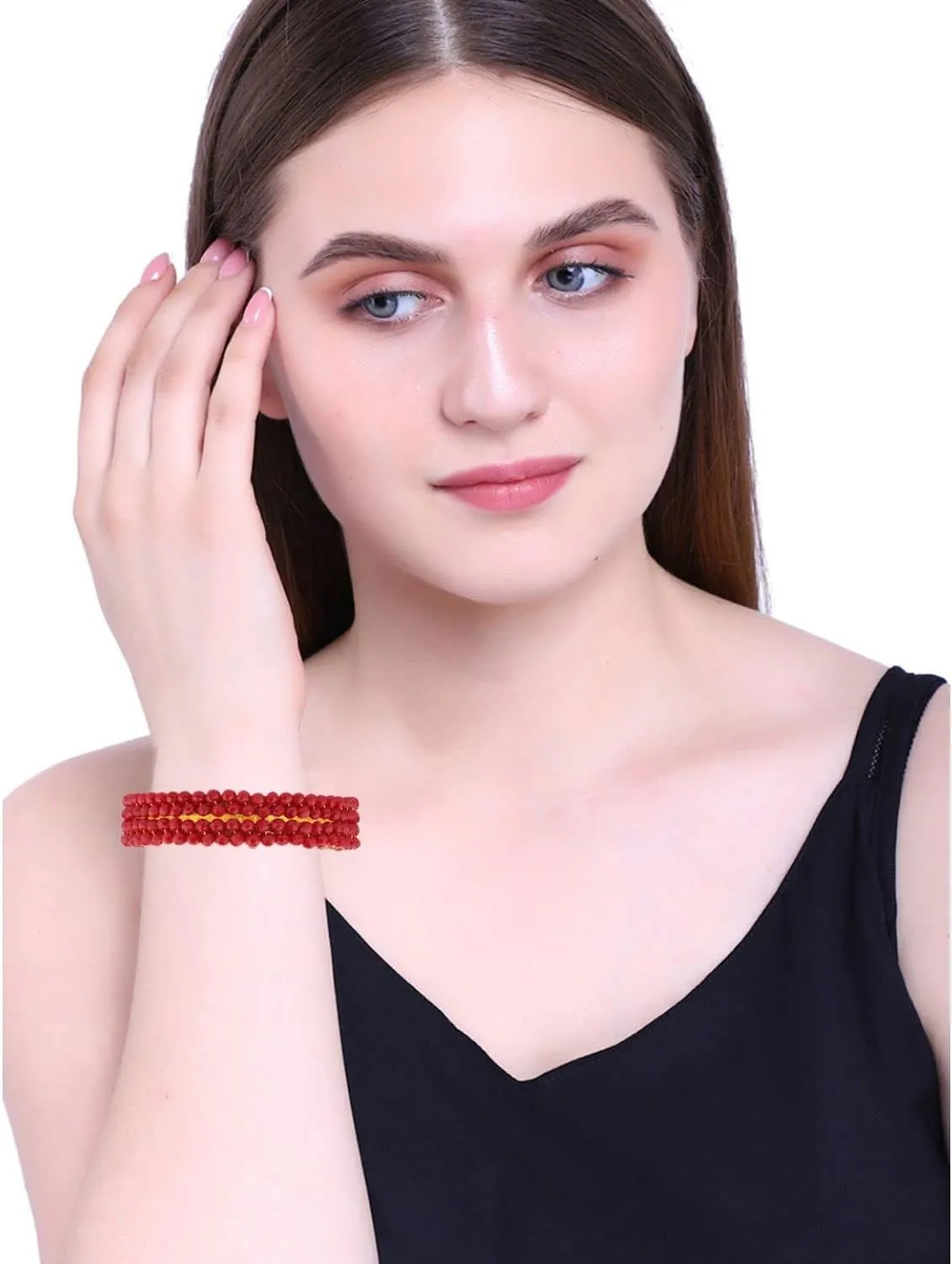 Efulgenz Indian Beaded Bangles Faux Pearl Bracelet Bangle Set for Women Indian Wedding Bridal Bollywood Handcrafted Bangle Bracelets Fashion Jewelry (2 Pcs)
