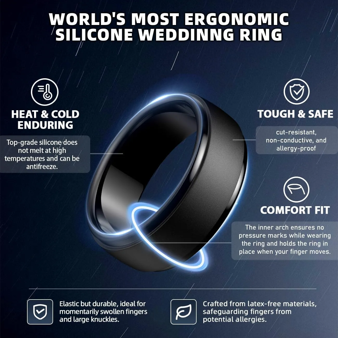 Egnaro Men's Silicone Wedding Rings: Classic Black Style Rubber ring - Hypoallergenic for Gym/Outdoor/Gift(1/4/7 Variety Pack with Half Size)
