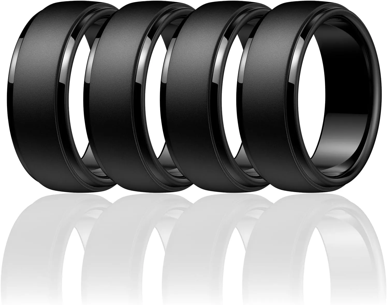 Egnaro Men's Silicone Wedding Rings: Classic Black Style Rubber ring - Hypoallergenic for Gym/Outdoor/Gift(1/4/7 Variety Pack with Half Size)