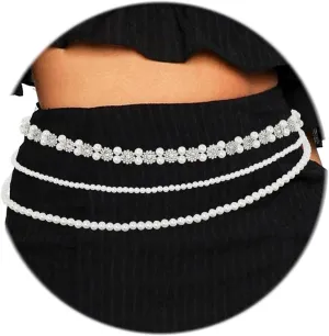 ELABEST Layered Pearl Waist Chain Rhinestone Accessories for Women