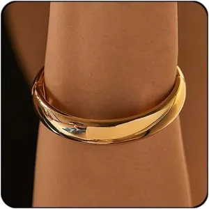 Elegance 11 designs Gold Cuff Bangle Bracelets For Women Trendy Hinged Round Cuff Open Wide Chunky Gold Bracelet Minimalist Bangle Jewelry Gift