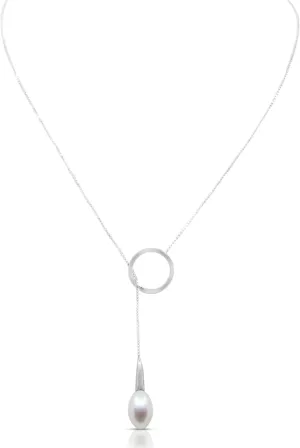 Elegant Genuine Gemstone and Pearl Pendant Necklace Collection in 18K White Gold Over Sterling Silver  London or Swiss Blue Topaz, Blue Sapphire, and Freshwater Cultured Pearls
