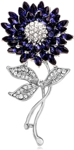 Elegant Sunflower Rhinestone Flower Brooch for Women Gold-Toned Crystal Leaf Daisy Blossom Brooches Lapel Pins Dainty Dress Accessories Wedding Valentine Jewelry