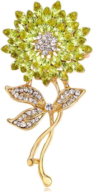 Elegant Sunflower Rhinestone Flower Brooch for Women Gold-Toned Crystal Leaf Daisy Blossom Brooches Lapel Pins Dainty Dress Accessories Wedding Valentine Jewelry