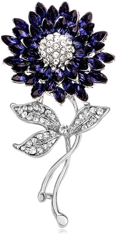 Elegant Sunflower Rhinestone Flower Brooch for Women Gold-Toned Crystal Leaf Daisy Blossom Brooches Lapel Pins Dainty Dress Accessories Wedding Valentine Jewelry