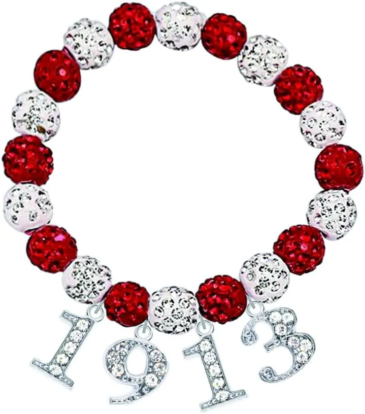 Elegant Women Sorority Delta DST Symbol 1913 Bracelets Red White Beads Soror Women Jewelry Sisterhood Gifts