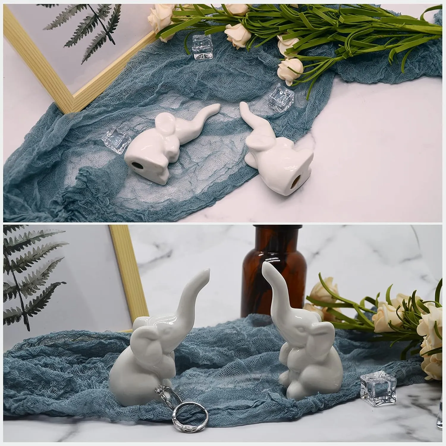 Elephant Ring Holder 2 Pack, White, Ceramic, Jewelry Storage