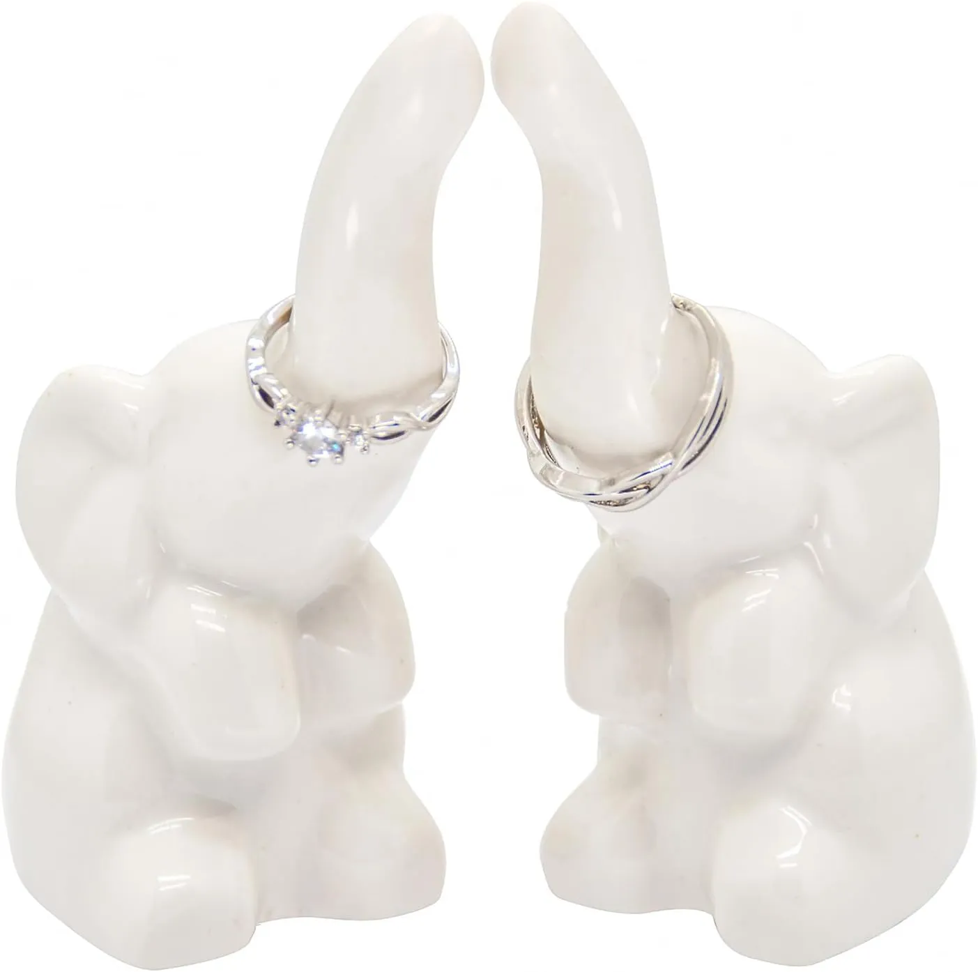 Elephant Ring Holder 2 Pack, White, Ceramic, Jewelry Storage