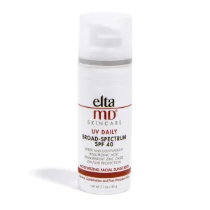 EltaMD UV Daily Moisturizer with SPF Face Sunscreen with Hyaluronic Acid, Broad Spectrum SPF 40 Face Sunscreen Moisturizer, Non greasy, Sheer Lotion, Mineral-Based Sun Protection, 1.7 oz