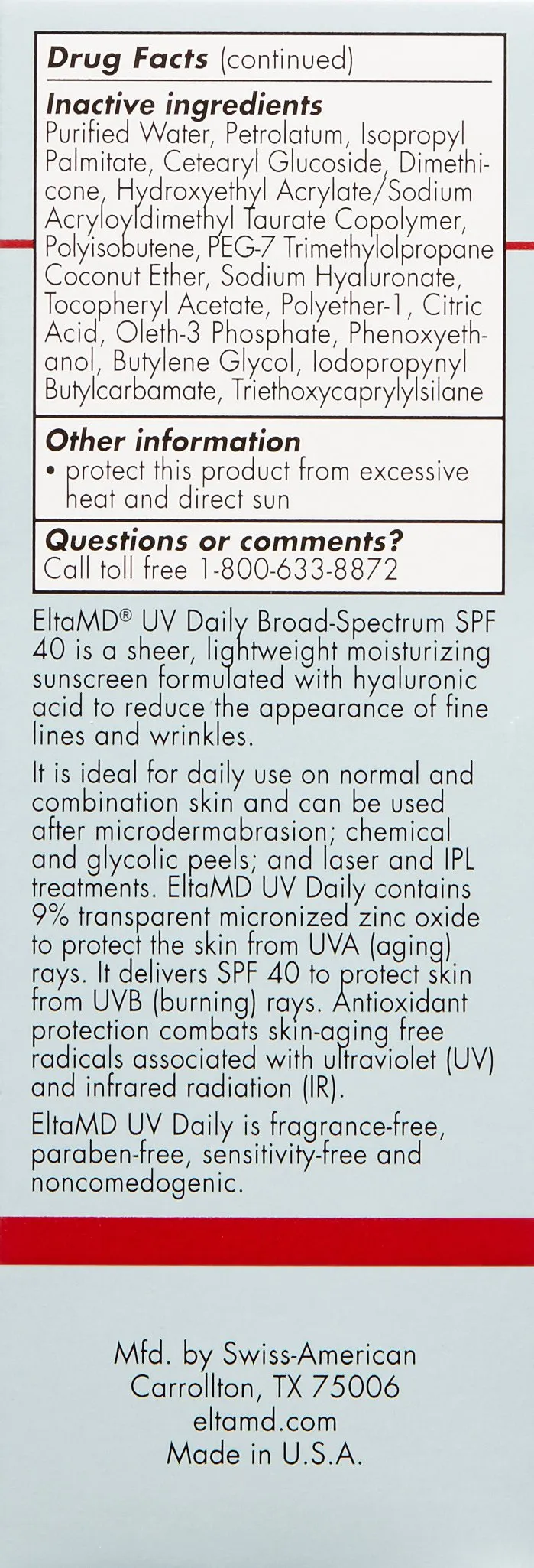 EltaMD UV Daily Moisturizer with SPF Face Sunscreen with Hyaluronic Acid, Broad Spectrum SPF 40 Face Sunscreen Moisturizer, Non greasy, Sheer Lotion, Mineral-Based Sun Protection, 1.7 oz