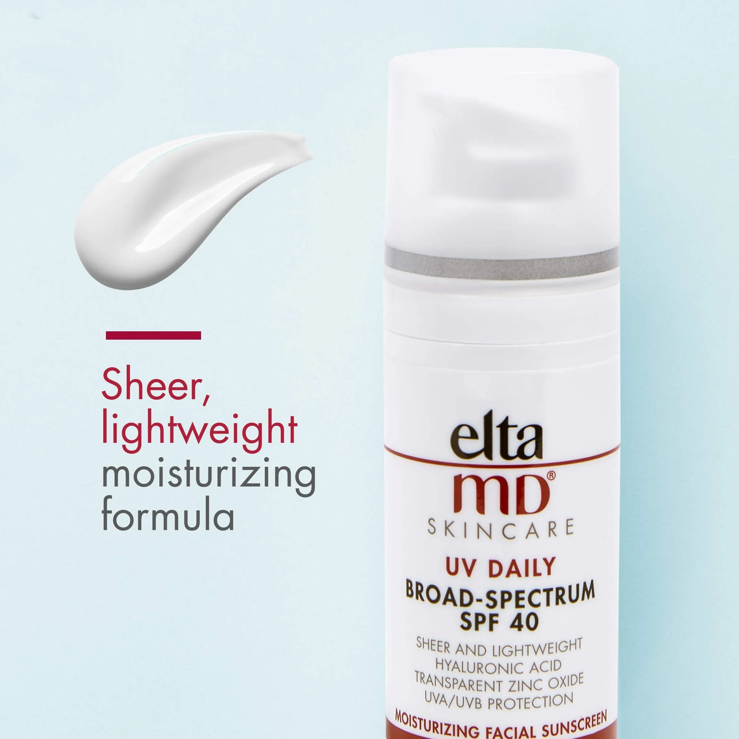 EltaMD UV Daily Moisturizer with SPF Face Sunscreen with Hyaluronic Acid, Broad Spectrum SPF 40 Face Sunscreen Moisturizer, Non greasy, Sheer Lotion, Mineral-Based Sun Protection, 1.7 oz